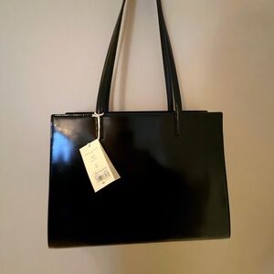 NWT Tory Burch Emerson Patent Work Tote Black Leather $550 MSRP